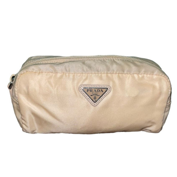 Prada Cosmetic Pouch Bag  Cream Nylon - Picture 1 of 15